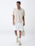 Studiofit Beige Relaxed-Fit Cotton-Blend Polo T-Shirt