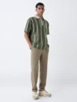 Studiofit Olive Striped Relaxed-Fit Cotton-Blend Polo T-Shirt