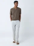 ETA Brown Knit-Textured Relaxed-Fit Cotton Polo T-Shirt
