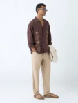 ETA Brown Floral Embroidered Relaxed-Fit Cotton Shirt