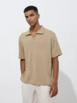 ETA Taupe Knit-Textured Relaxed-Fit Polo T-Shirt