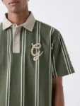Studiofit Olive Striped Relaxed-Fit Cotton-Blend Polo T-Shirt
