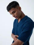 ETA Indigo Knit-Textured Relaxed-Fit Cotton Polo T-Shirt