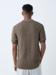 ETA Brown Knit-Textured Relaxed-Fit Cotton Polo T-Shirt