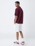 Studiofit Maroon Embroidered Relaxed-Fit Polo T-Shirt