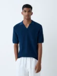 ETA Indigo Knit-Textured Relaxed-Fit Cotton Polo T-Shirt