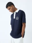 Studiofit Navy Relaxed-Fit Cotton-Blend Polo T-Shirt
